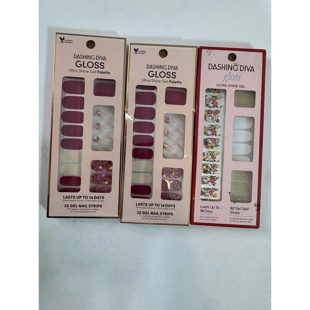Dashing Diva Gloss Nail Strips Lot Of 3 Ultra Shine Gel Flowers Marble New